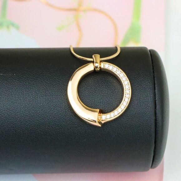 "Modern Rose Gold Circle Pendant with Half Crystal Accent Design, XPPT1256 - Picture 2 of 12